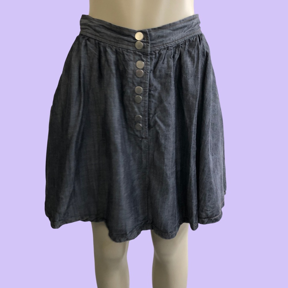 Y2K Lucca Couture Gray Wash Chambray Circle Skirt Button Front Indie Sleaze 12
